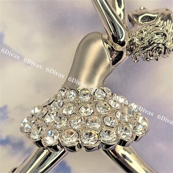 𝅺DANCING Ballerina Silver Tone Brooch with Sparkling Crystals - Picture 2 of 14